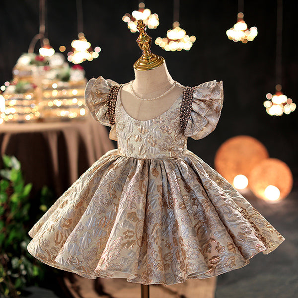 Girls Pageant Dresses Baby Girl Vintage Sequined Bow Puffy Cake Princess Dress