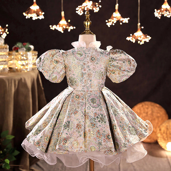 Flower Girl Dress Toddler Formal Summer Retro Palace Puff Sleeve Fluffy Girl Princess Dress