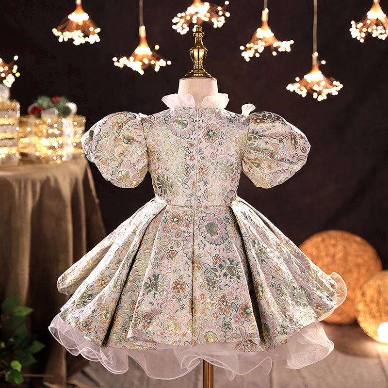 Flower Girl Dress Toddler Formal Summer Retro Palace Puff Sleeve Fluffy Girl Princess Dress, Flower / 7-8 Years (140cm)