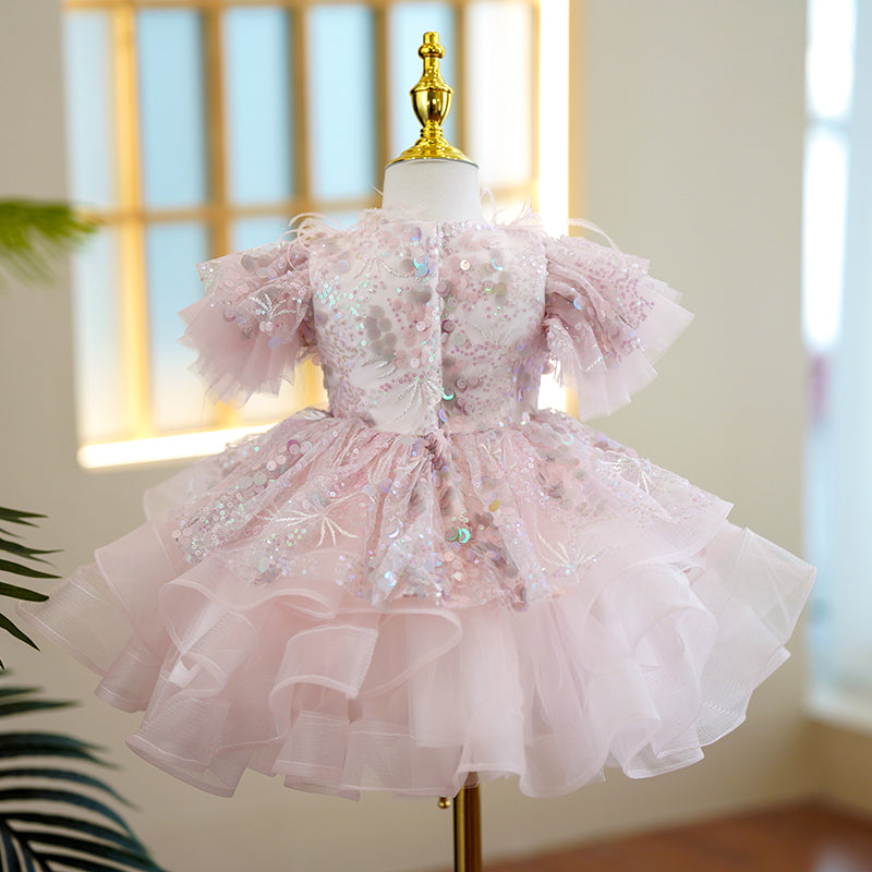 Baby Girl Formal Princess Dress Girl Pink Sequin Birthday Dresses