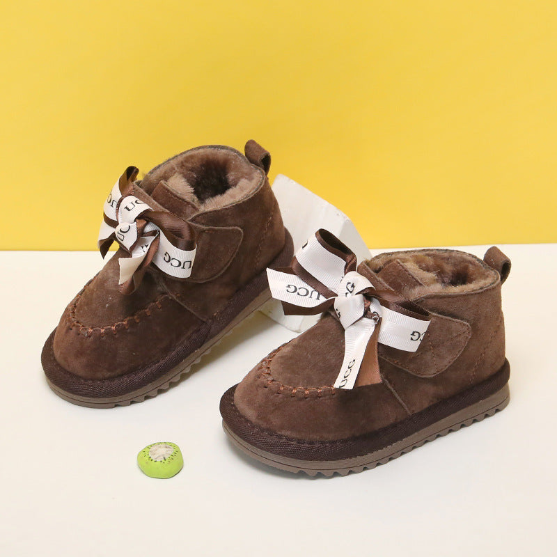 Winter Baby Girl Plush Warm Bow Shoes