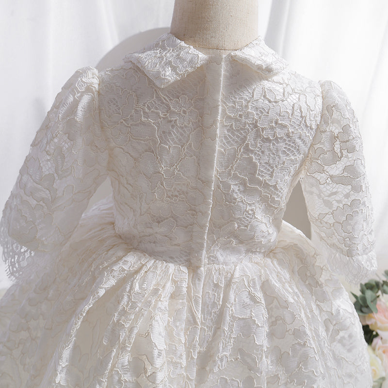 First Communion Dress Baby Girl Elegant Lace Flower Button Formal Princess Dress