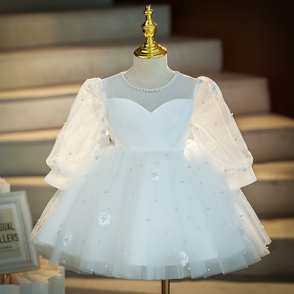 Baby Girl and Toddler White Puffy Christening Princess Dress