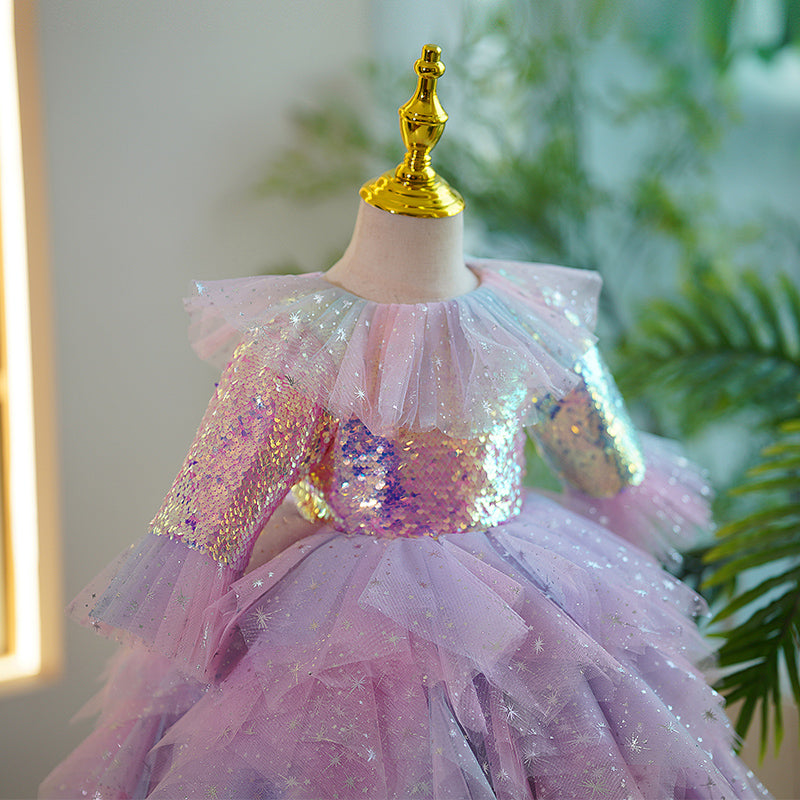 Baby Girl and Toddler Princess Dress Pink Sequin Mesh Cake Fluffy Birthday Party Dress