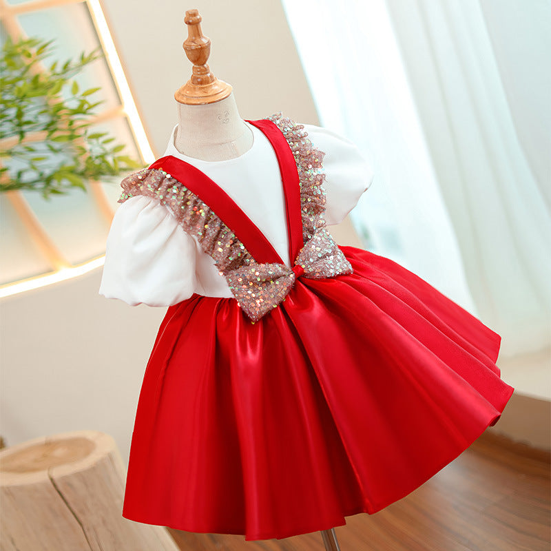 Girl Christmas Dress Baby Girl Birthday Formal Dresses Girl Bow Sequins Pageant Princess Dresses