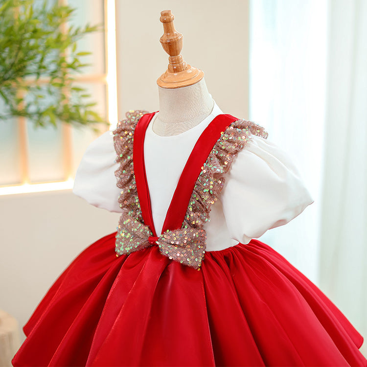 Girl Christmas Dress Baby Girl Birthday Formal Dresses Girl Bow Sequins Pageant Princess Dresses