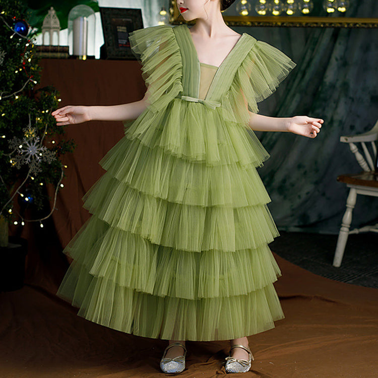 Toddler Prom Dress Girl Summer Green Backless Fluffy Birthday Party Princess Dress