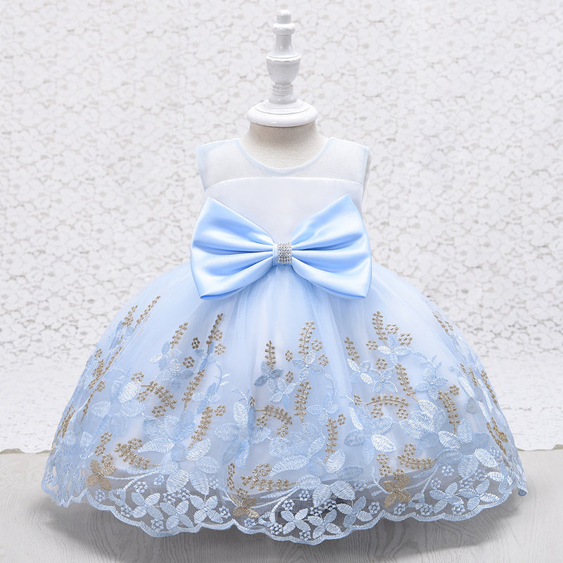 Girl Formal Dress Toddler Birthday Party Sleeveless Embroidery Bow Princess Dress