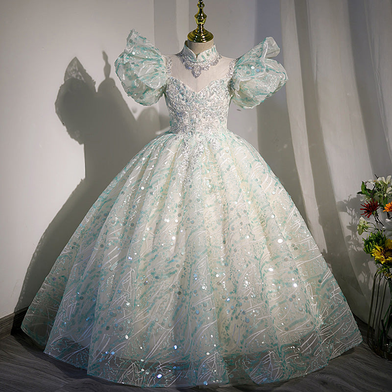 Girls First Communion Children Baptism Dress Elegant Sequin Fluffy Birthday Party Dress, Light green / 9-10 Years (150cm) Girls First Communion Children Baptism Dress Elegant Sequin Fluffy Birthday Party Dress, Light green / 9-10 Years (150cm)