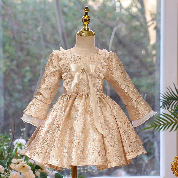 Toddler Ball Gowns Girl Gold Vintage Court Lace Formal Princess Dress