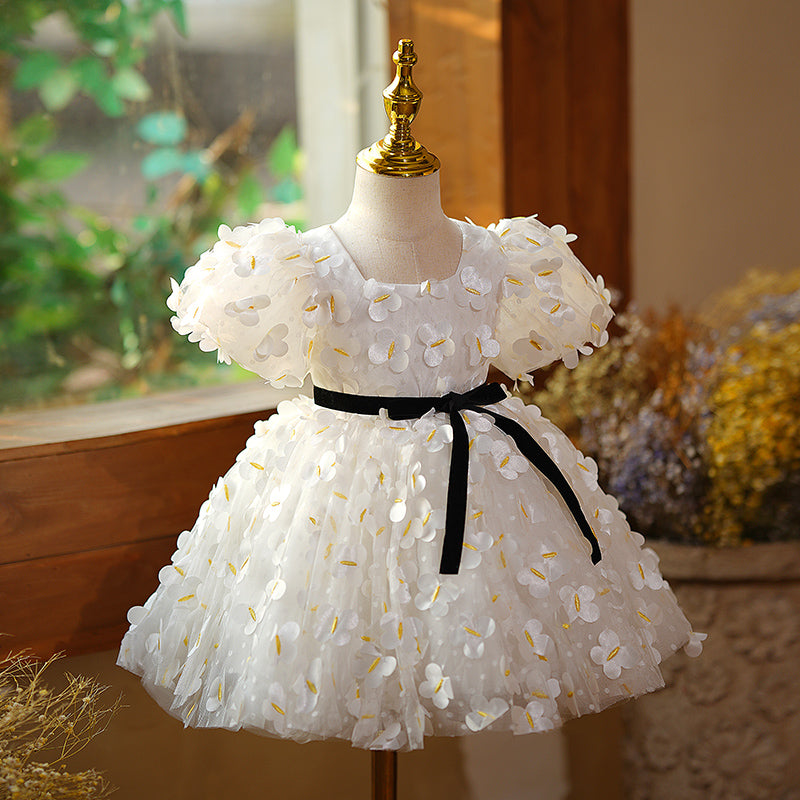 Baby Girl and Toddler Birthday Party Dress White Summer Flower Girl Princess Dress