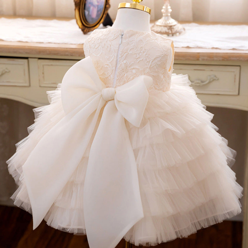 Baptism Dresses Baby Girl Formal Princess Dress Girl Bow Puffy White Flower Girl Dress