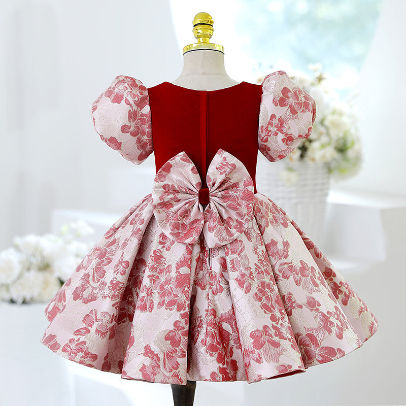 Baby Girl Summer Flower Dress Girl Princess Formal Puff Sleeves Dress