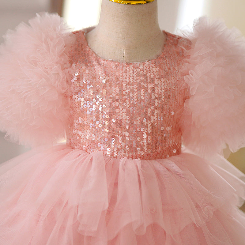 Baby Girl Summer Pink Puffy Princess Dress Toddler Birthday Party Dress