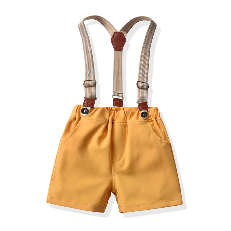 Baby Boys Short Sleeve Bow Shirt Bib Shorts Two Piece Set