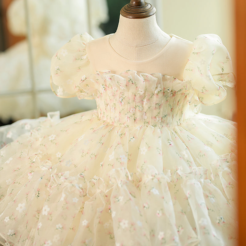 Baby Girl Dress Toddler Prom Wrinkle White Puffy Wedding Princess Dress