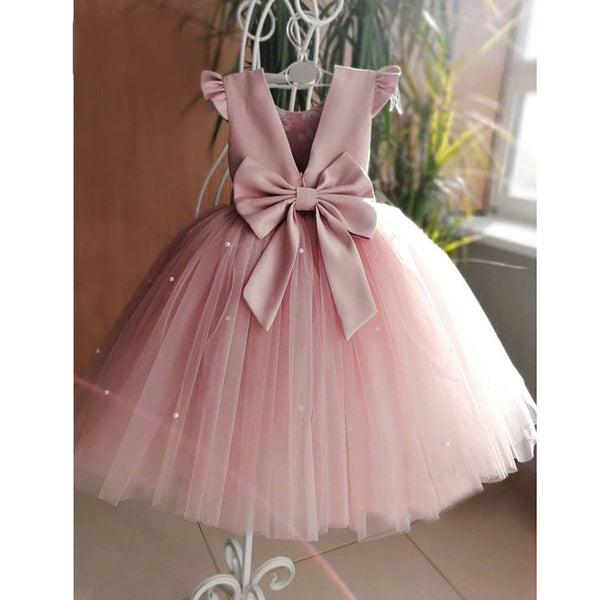 Baby Girl Princess Dress Summer Back Bow Textured Puffy Birthday Party Dress