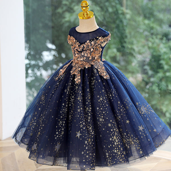 Baby Girl Summer Blue Lace Mesh Star Pageant Princess Party Dress