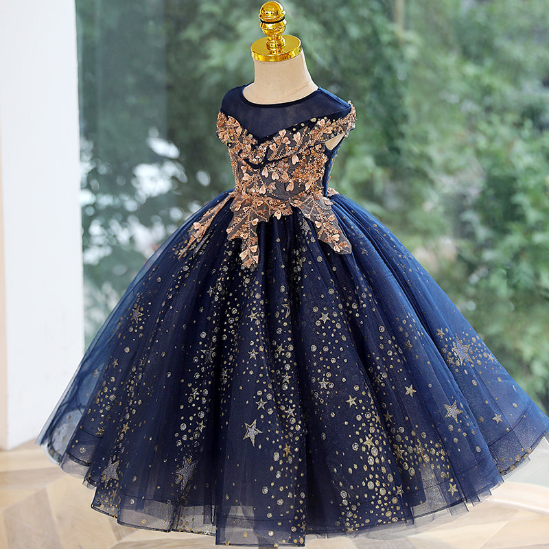 Baby Girl Summer Blue Lace Mesh Star Pageant Princess Party Dress