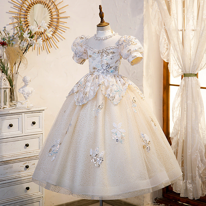 Baby Girl Ball Gowns  Dress Girl Baptism Birthday Party Dress Sequin Beads Fluffy Princess Dress
