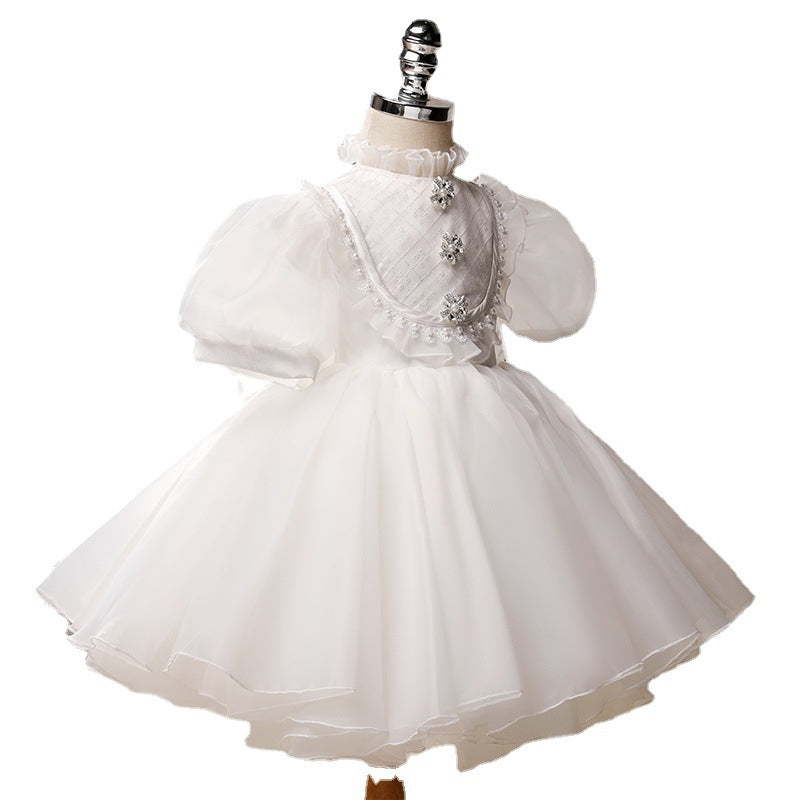Little Girl Dress Toddler Flower Baptism White Court Vintage Beaded Christening Dress