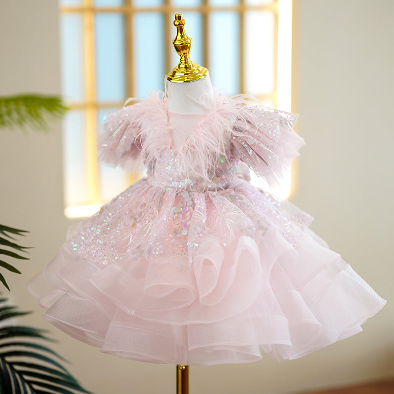 Baby Girl Formal Princess Dress Girl Pink Sequin Birthday Dresses
