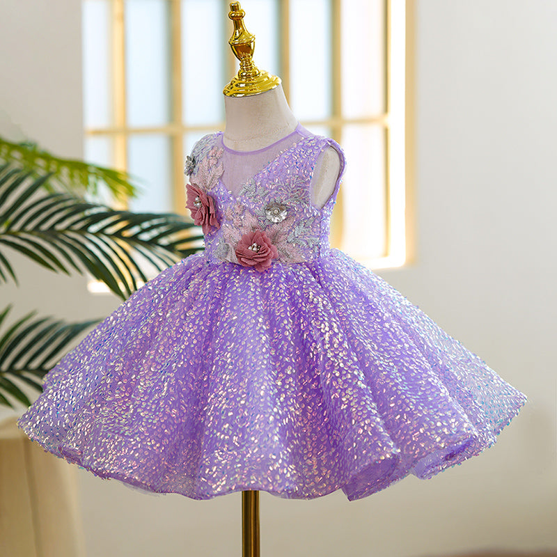 Toddler Ball Gowns Girl Summer Sleeveless Sequins Flower Girl Dress Princess Dress