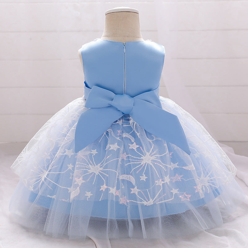 Little Girl Dress Toddler Prom Beaded Round Neck Sleeveless Puffy Princess Dress