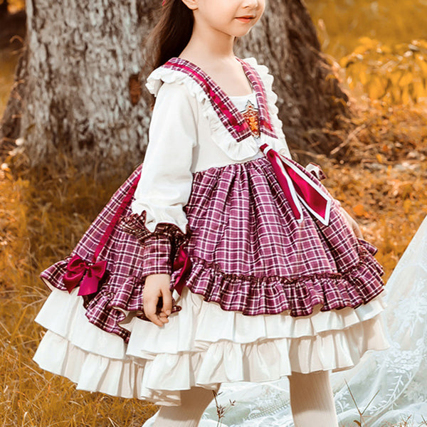 Baby Girl Dress Toddler Prom Winter Elegant Lolita Plaid Velvet Fluffy Princess Dress