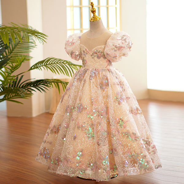 Flower Girl Dresses Girls Pageant Formal Dress Baby Girl Luxury Mesh Sequins Birthday Party Dress