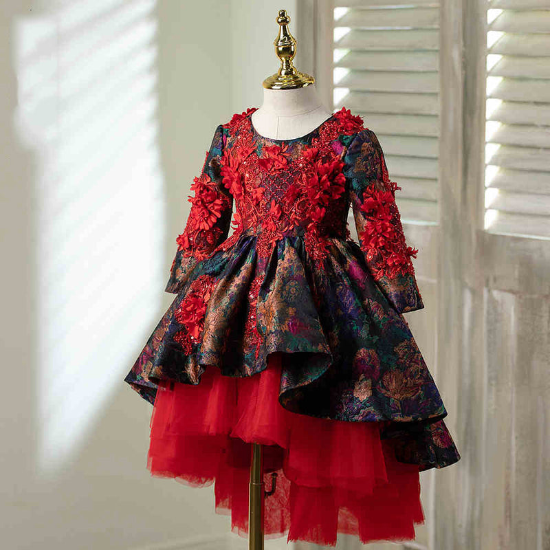 Toddler Prom Dress Flower Girl Spring Color Contrast Vinatge Embroidery Puffy Party Dress