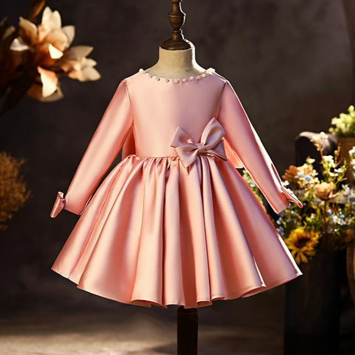 Girl Princess Dress Baby Girl Long-sleeved Beaded Bow Birthday Party Dresses