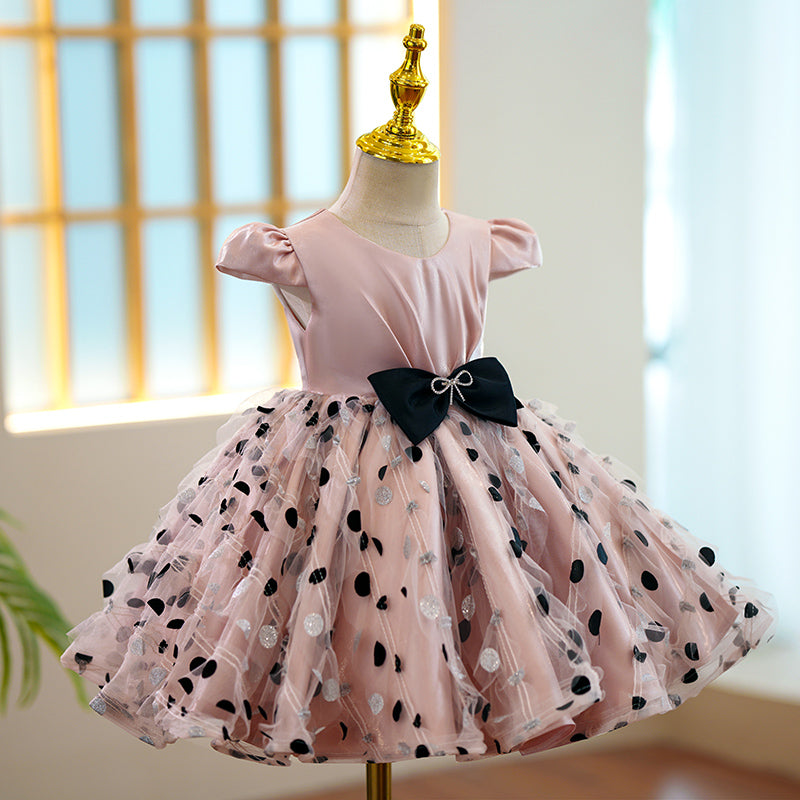 Toddler Prom Dress Girl Birthday Party Bowknot Polka Dot Fluffy Dress