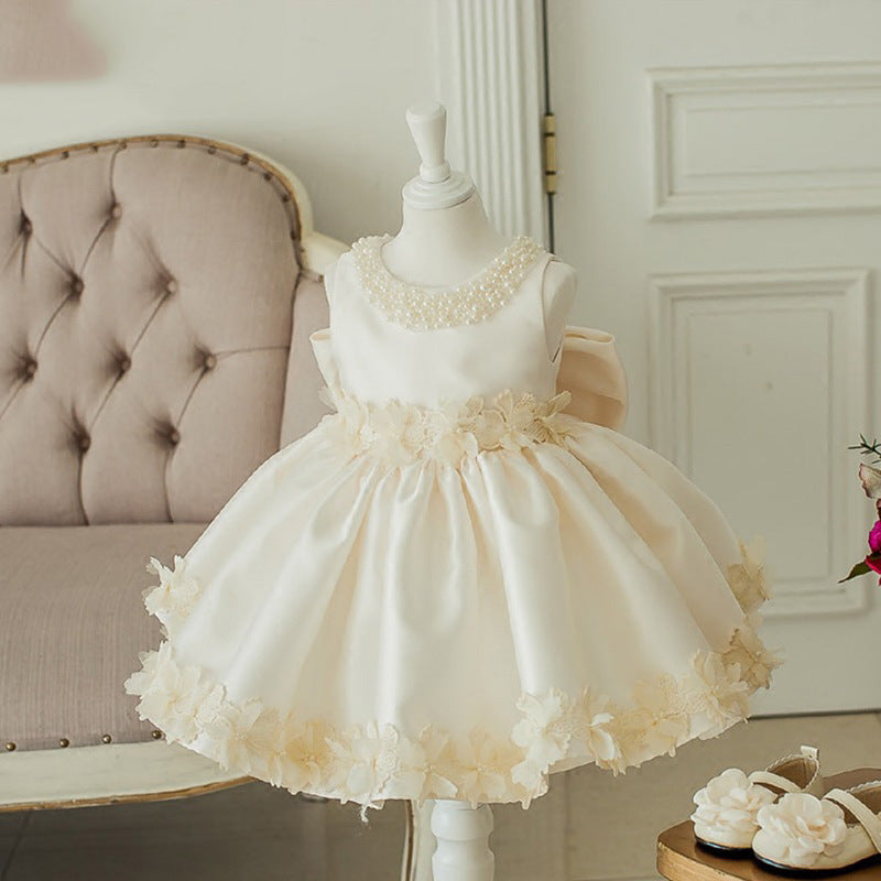 Girls Pageant Dresses - Baby Girl Baptism Dress Girl Sleeveless Beaded Floral Princess Party Formal Dress, Champagne / 1-2 Years (90cm) Girls Pageant Dresses - Baby Girl Baptism Dress Girl Sleeveless Beaded Floral Princess Party Formal Dress, Champagne / 1-2 Years (90cm)