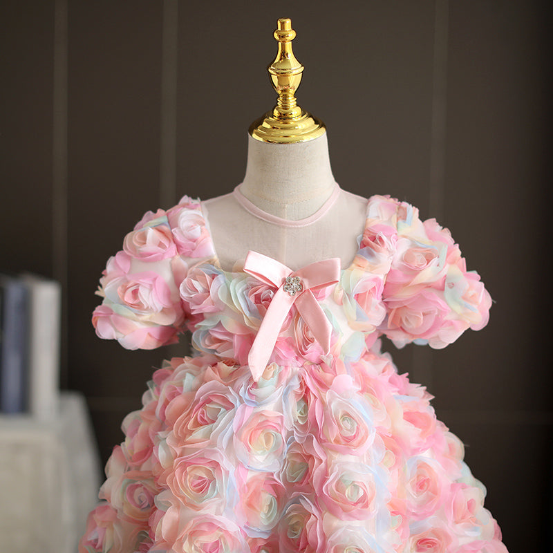 Flower Girl Dress Toddler Colorful Rose Birthday Party Formal Pageant Dress