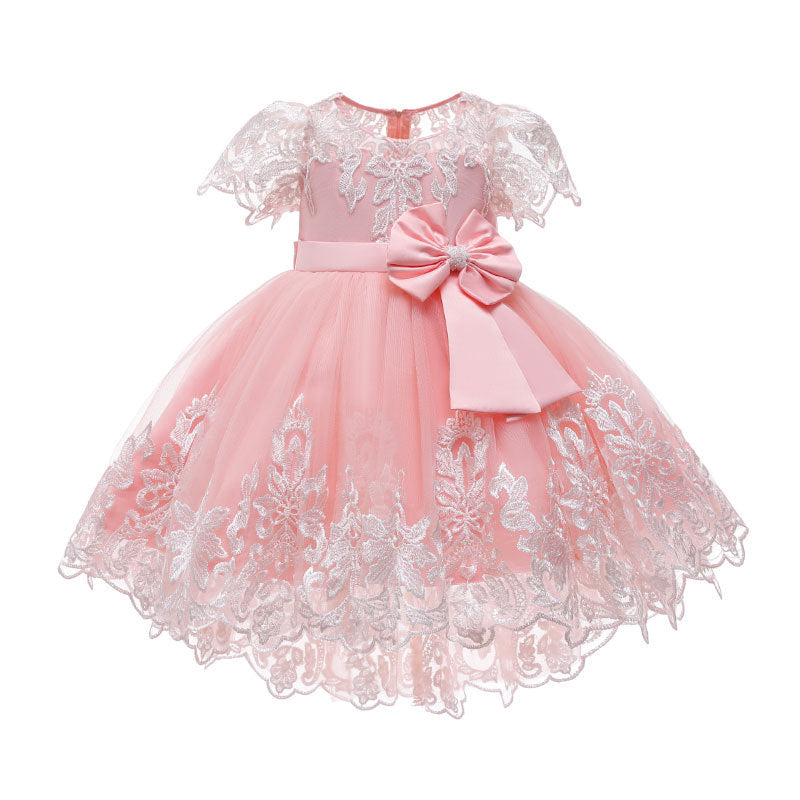 Baby Girl Pageant Princess Dresses Easter Dress Toddler Bow Tailing Embroidered  Puffy Prom Dress