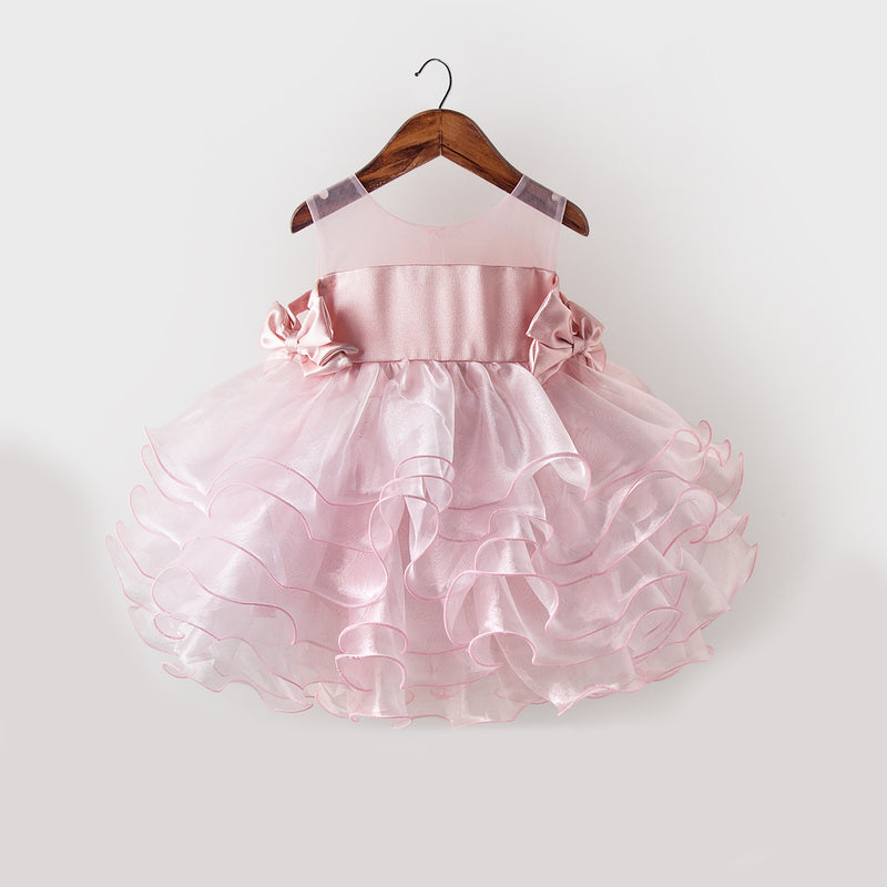 Baby Girl Pageant Princess Dress Girl Pink Puffy Side Bow Birthday Party Dress