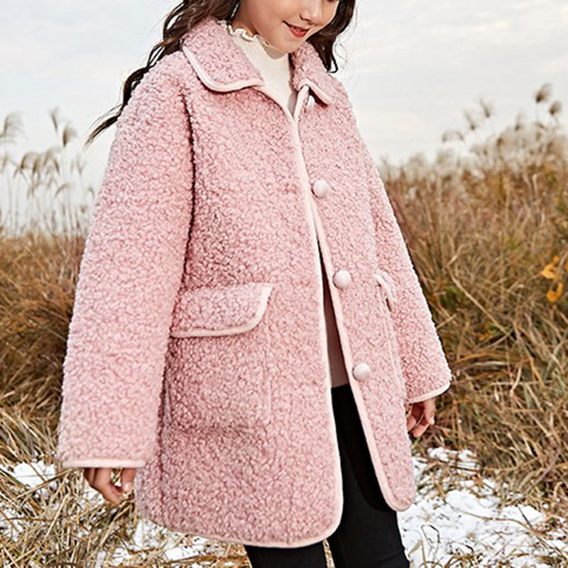 Girls' Lamb Wool Jacket Mid-length Coat