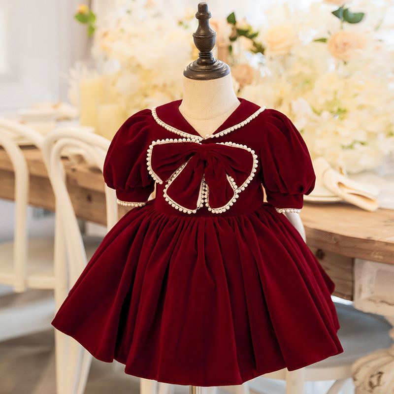 Baby Girl Red Bow Knot Wedding Birthday Princess Dress