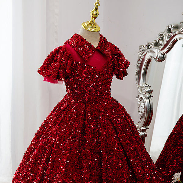 Girl Christmas Dress Baby Girl Dress Children Communion Luxury Red Sequins Puffy Birthday Cake Princess Pageant Dress