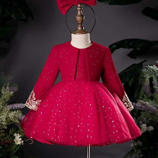 Baby Girl Christmas Dresses Girl Red Fine Glitter Fluffy Birthday Party Formal Dress