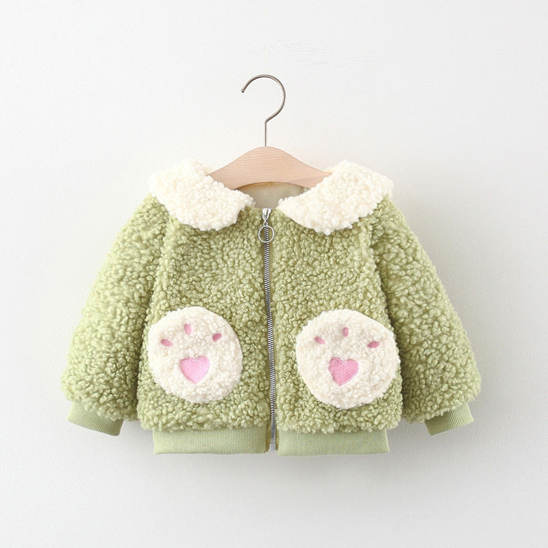 Cute Baby Zipper Rabbit Long-sleeved Wool Coat