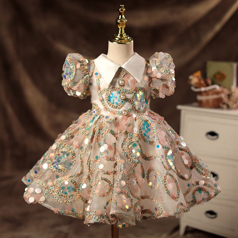 Girl Sequins Pearl Princess Party Dress Baby Girl Formal Dresses