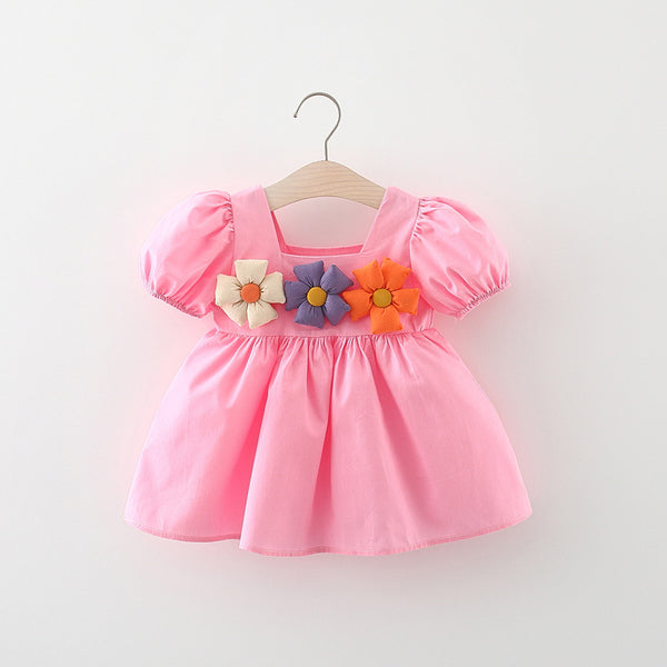 Summer Baby Girl Cotton Puff Sleeve Cute Dress
