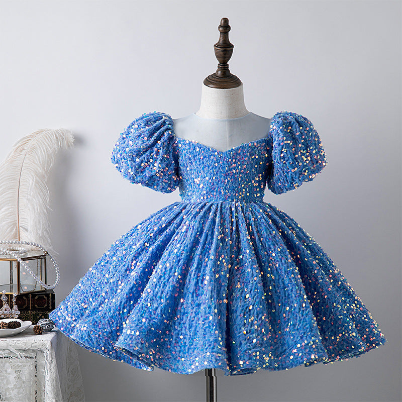 Baby Girl Birthday Party Dress Girl Puff Sleeve Sequin Pageant Princess Dress Toddler Formal Dresses