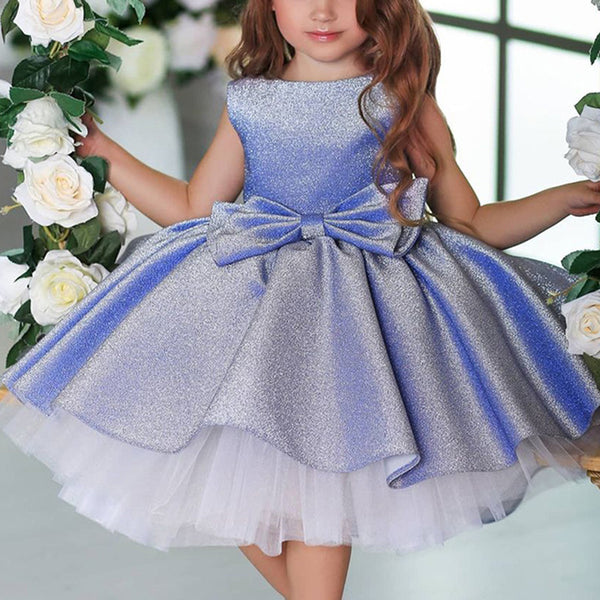 Girl Formal Dresses Baby Girl Bow Gowns Sequins Cake Fluffy Birthday Party Dresses