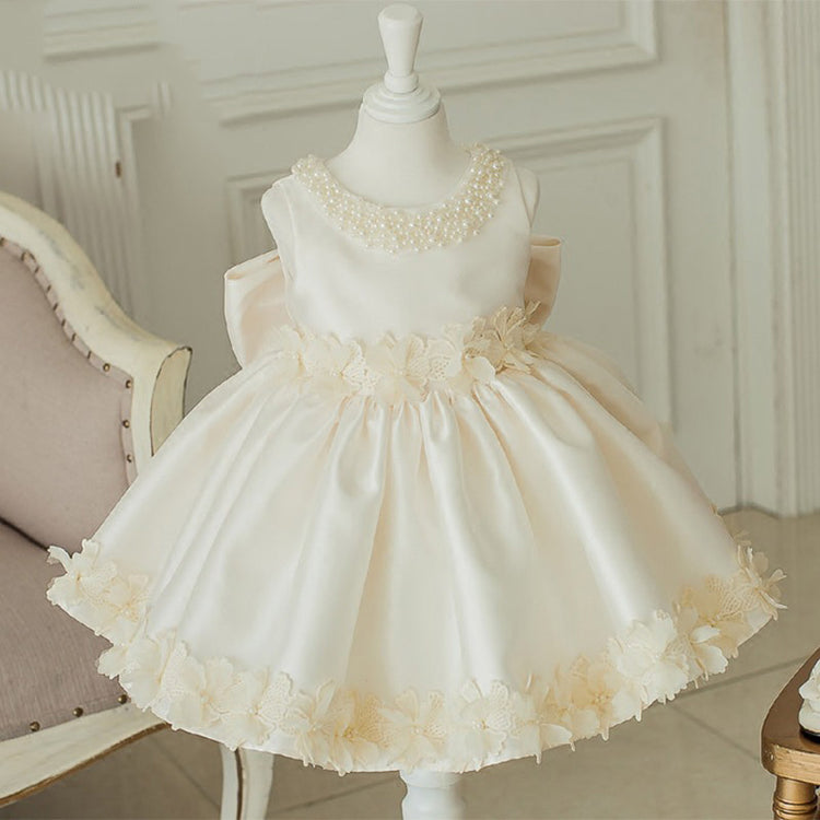 Baby Girl Baptism Dress Girl Sleeveless Beaded Floral Princess Party Formal Dress