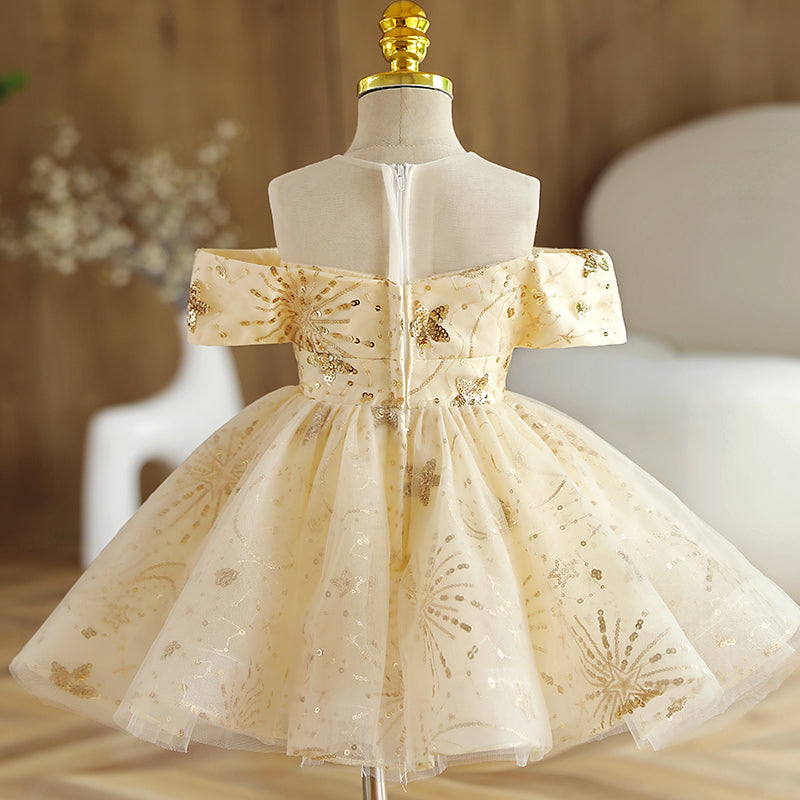 Girls Champagne Sequins Party Birthday Princess Dress