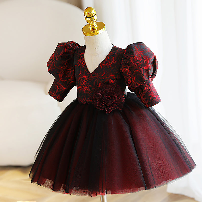 Elegant Girl Fluffy Wine Red  Birthday Party Dress