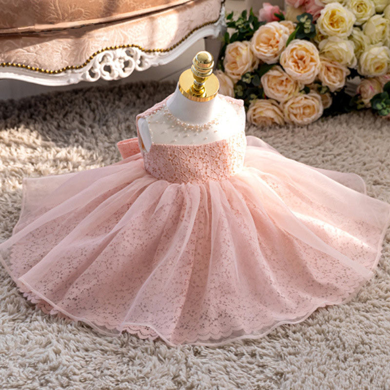 Toddler Ball Gowns Baby Girl Round Neck Embroidery Puffy Sleeveless Birthday Party Dress